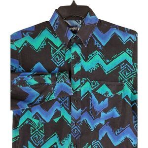 Vtg Wrangler Shirt Mens 15.5 33 Cowboy Brushpopper X-Long Tail Aztec Colorful